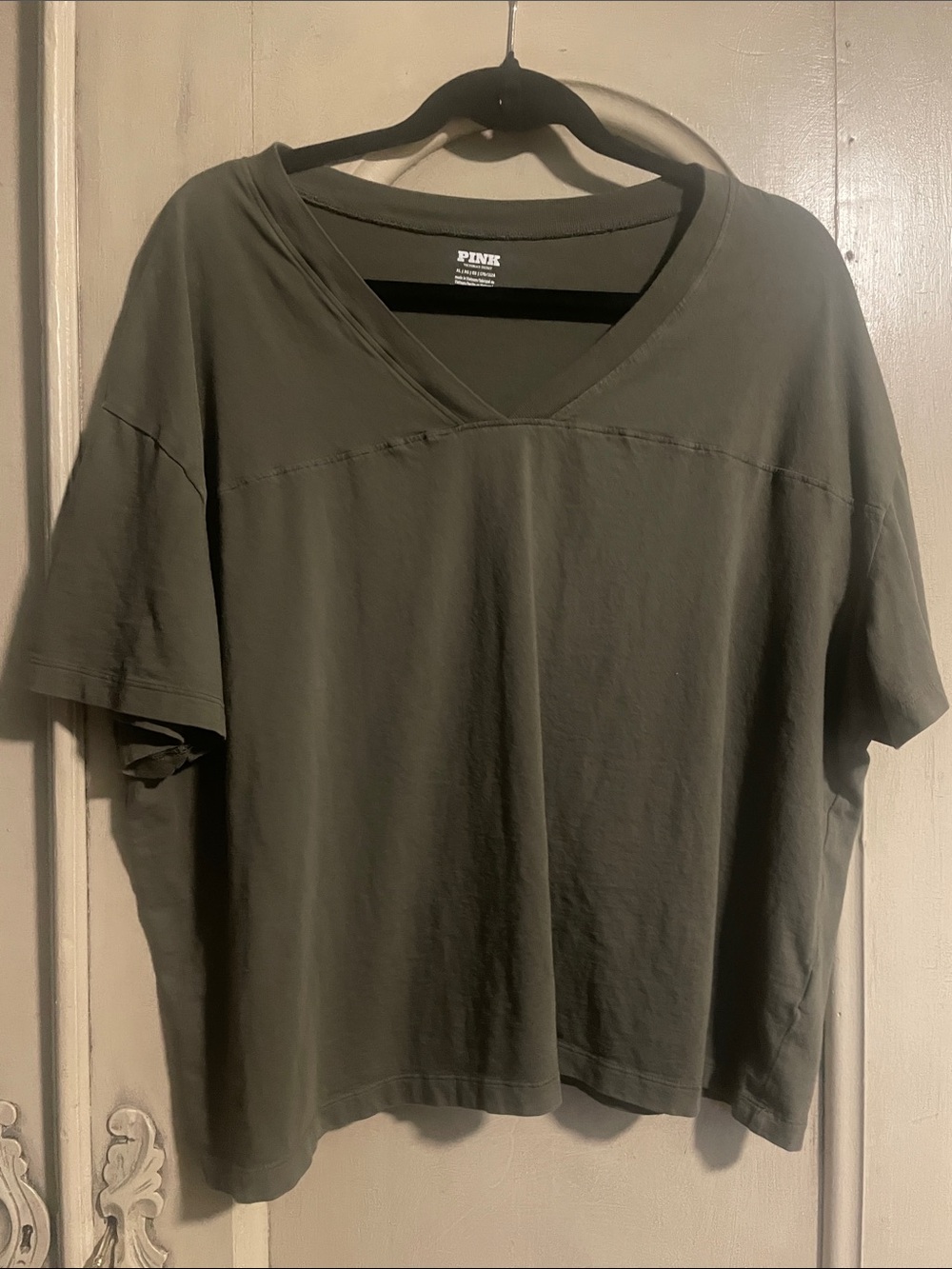 PINK Victoria's Secret Olive Green V-Neck Short Sleeve Tee